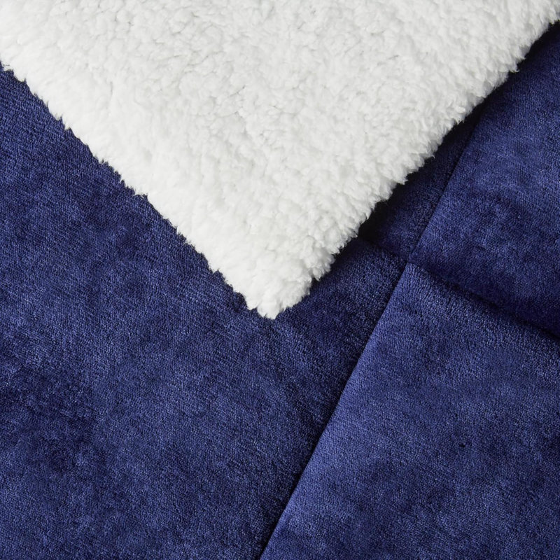 Reversible Sherpa Comforter Set With Pillow Sham, Blue