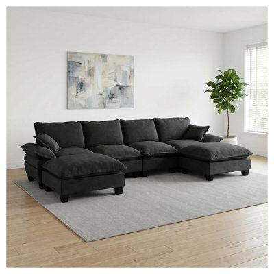 Modular U-Shape Sectional Sofa, 6-Seater Chenille Cloud Couch with Movable Ottomans & Sailboat Design for Living Room