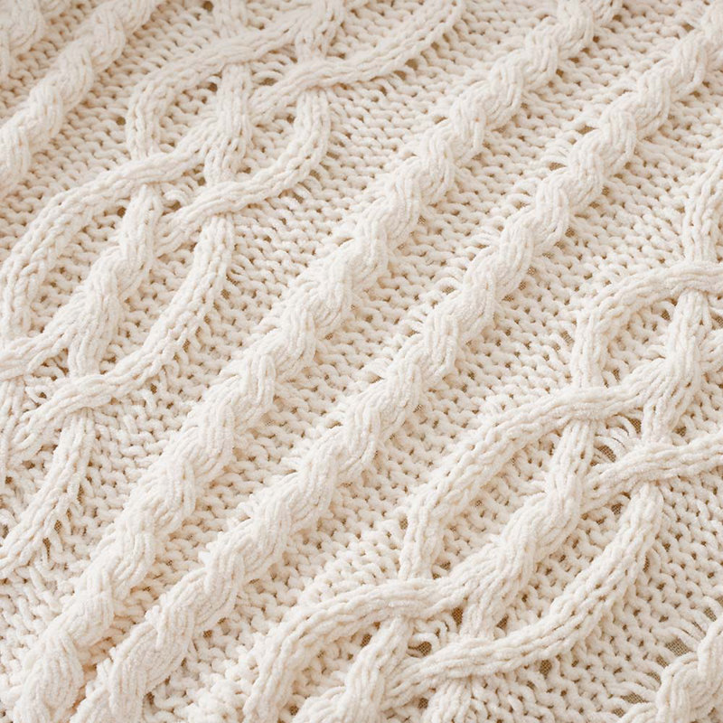 Cream Chenille Knit Throw Blanket, 51" x 67"