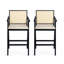 Tabouret de bar à dossier en plastique tissé gris crème de 27 po de hauteur - siège en tissu rembourré de mousse et structure en bois d'hévéa durable-395521612-395521613
