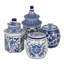 Hand-Painted Chinoiserie Ceramic Scented Candle Set with Lids – Assorted Sandalwood, Plumeria, Lavender Verbena & Peony Fragrances for Home Décor (Set of 4) – Blue & White