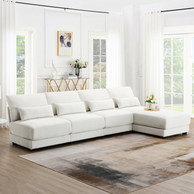 Oversized Reversible Chaise Couch - 5 Armless For Living Room Loop Fabric, Space, Comfortable Furniture Apartment With Fabric L-shape Sectional Cream Seating
