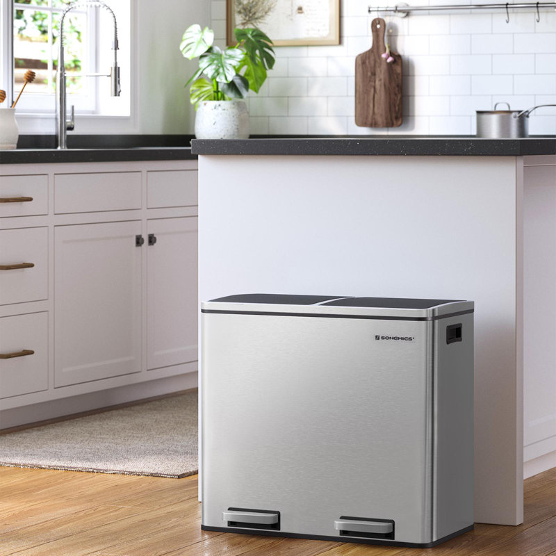 2 x 6.3 Gallon Kitchen Stainless Steel  Step On Multi-Compartments Trash Can