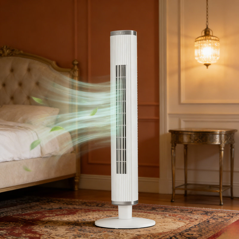 Ventilateur d'intérieur sans lame de 41 pouces - oscillation à 90 °, 6 vitesses, 4 modes, minuterie 24H, blanc sur pied