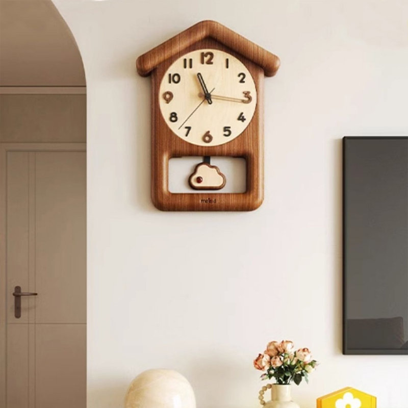 Brown Irregular Shape Pendulum Solid Wood Wall Clock