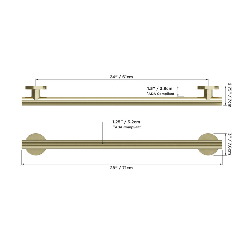 HORIZON  24 in. x 1.25 in. Grab Bar, ADA Compliant for Bath and Shower Safety (500 lb. Capacity) in Brushed Gold, 24