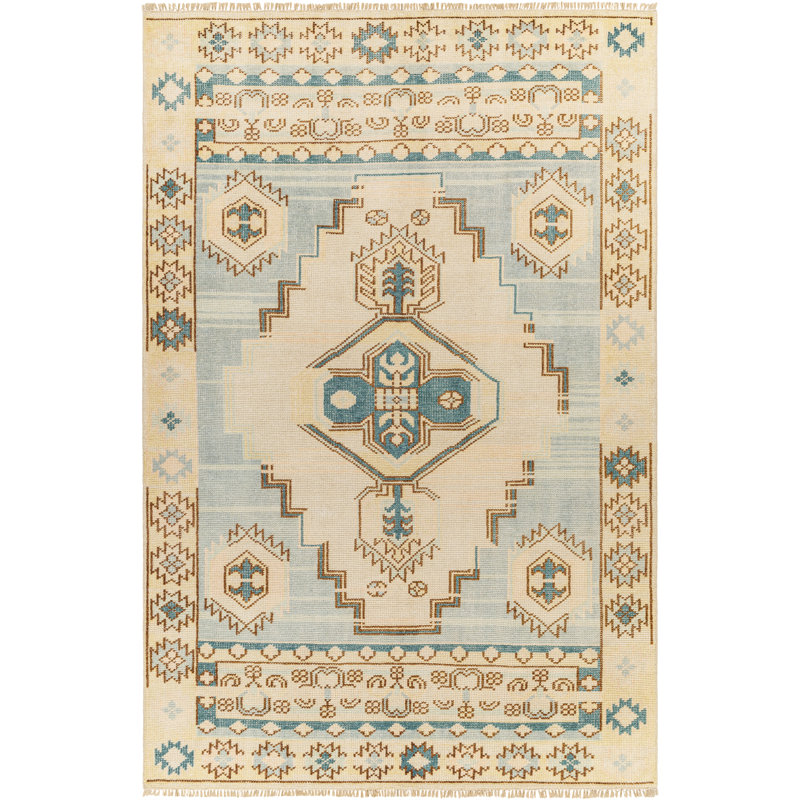 Tapis oriental bleu pâle / brun noué à la main Oriental, Rectangle 2 pi x 3 pi