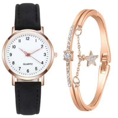 Women's Classic Quartz Watch With Luminous Dial, Frosted Leather Strap, Retro Small Round Women's Watch With Bracelet