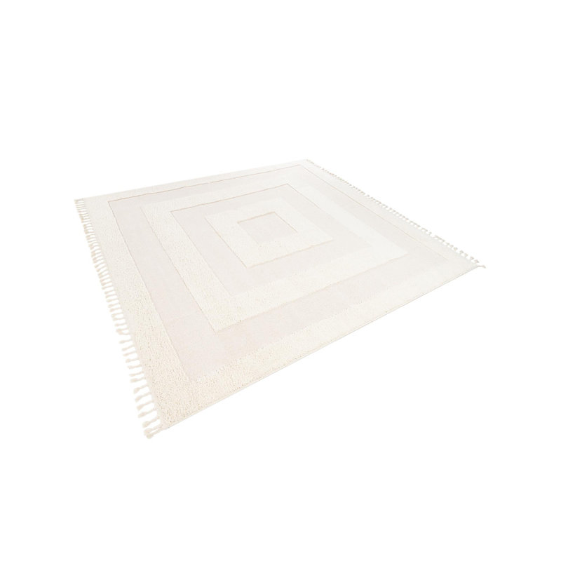Reike Ivory Geometric Machine Woven Polyester Area Rug, Square 10'