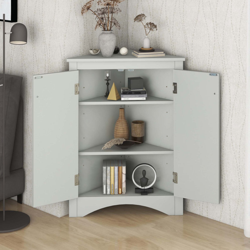 Armoire de rangement triangulaire grise avec tablettes réglables, Gris