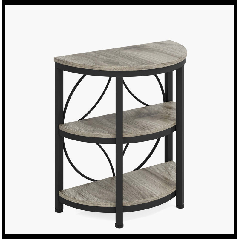 Table de bout demi-ronde, table d'appoint étroite à 3 niveaux avec structure en métal, Gris