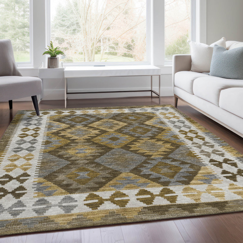 Machine Washable Indoor/Outdoor Xhevrie Brown Rug, Rectangle 10' x 14'