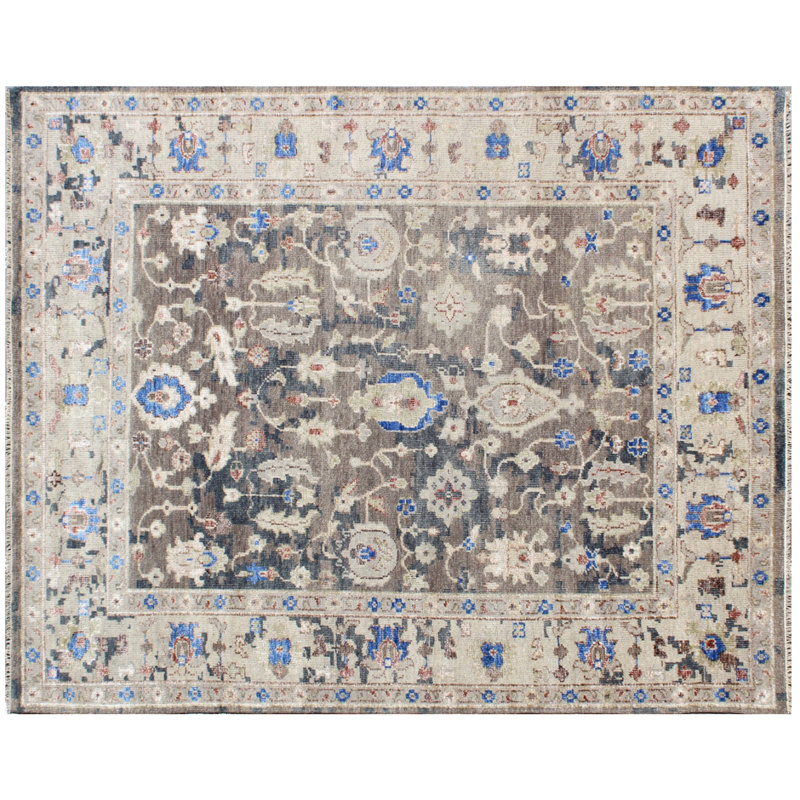 Tapis gris beige en laine noué à la main de la collection Bristol - 8 pi x 10 pi, Gris/beige