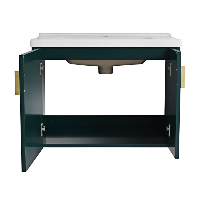 Ensemble de meuble-lavabo simple 23,80 po avec plateau en céramique, Vert, 28"