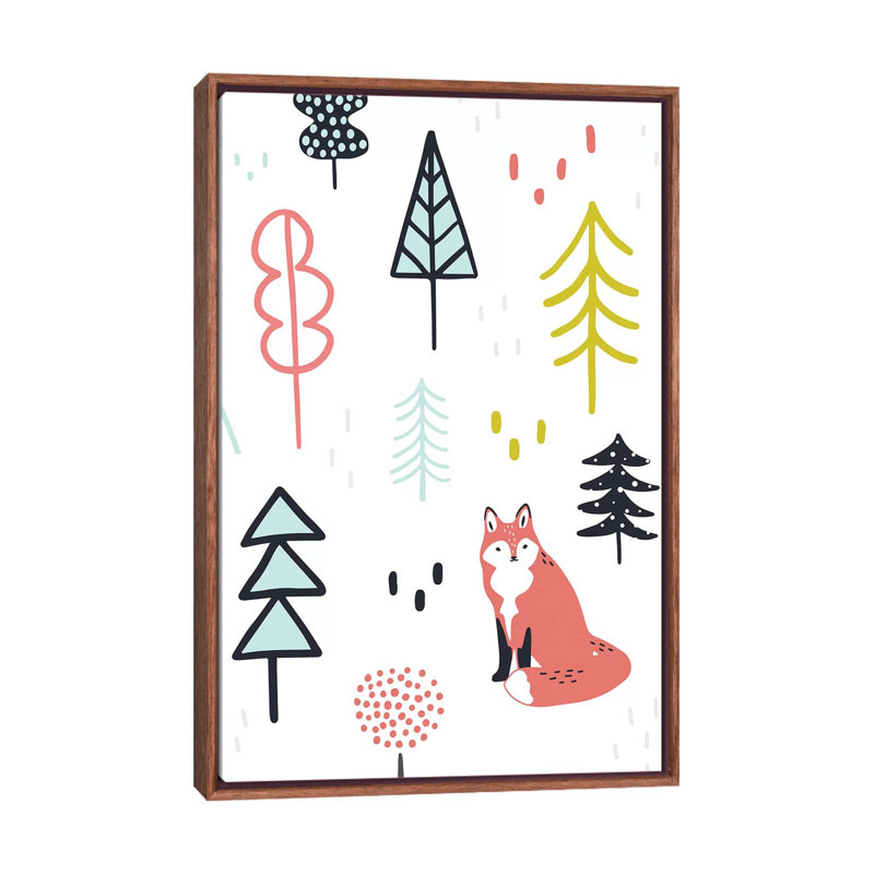Fox Forest II par Victoria Borges - impression d'art graphique, H 40 po x l 26 po x P 1,5 po, Toile avec cadre brun