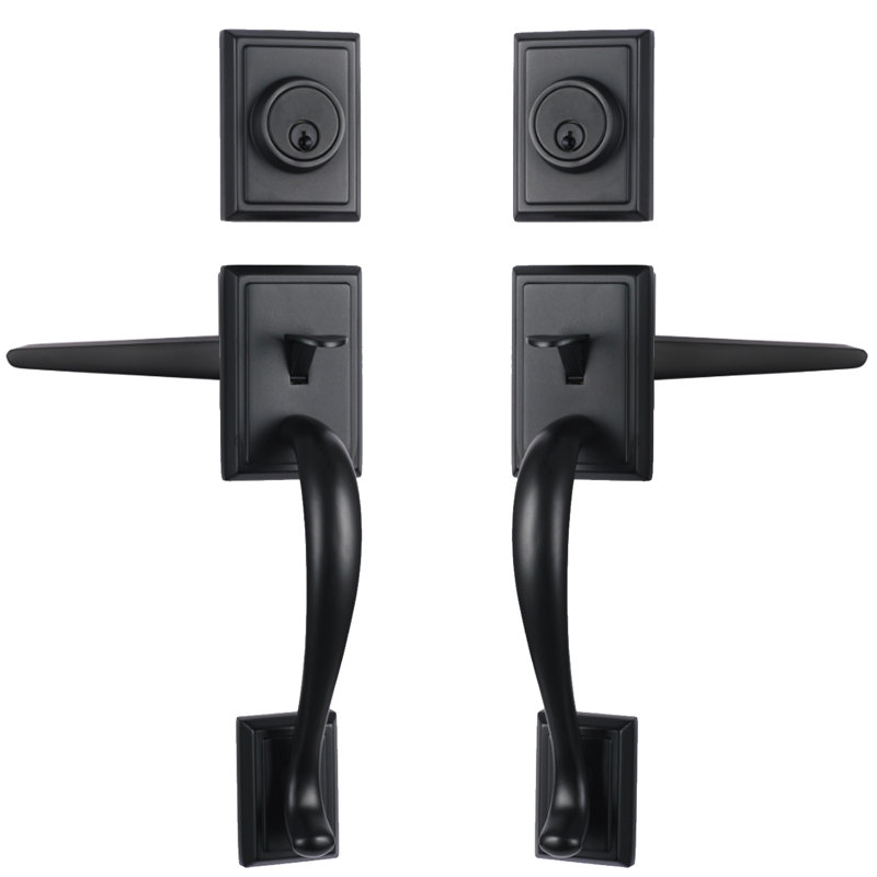 Ensemble de poignées Modish avec pêne dormant cylindrique simple et porte et rosette, Noir mat