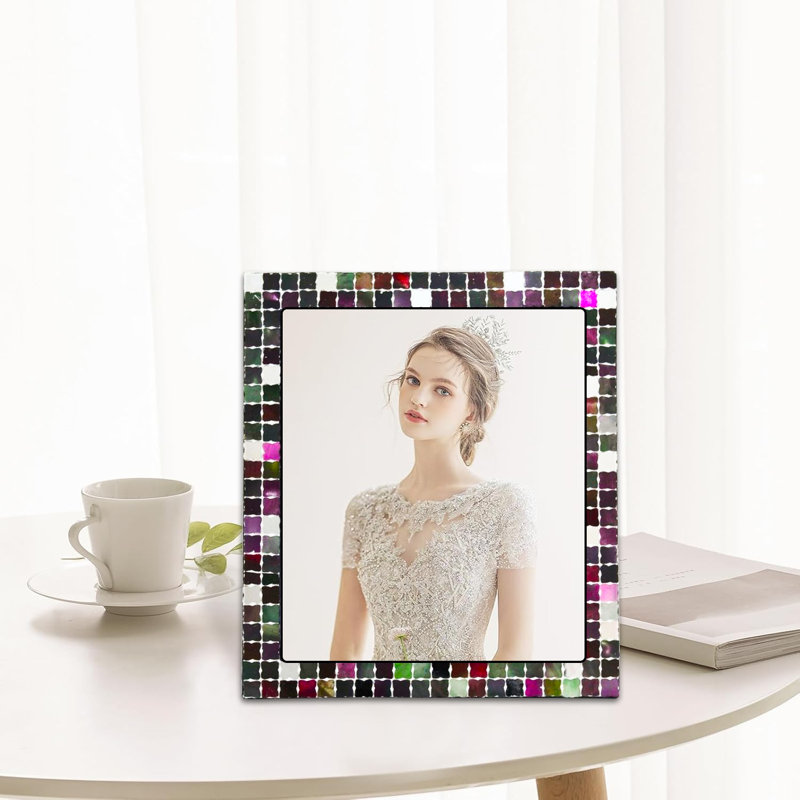  Cadre photo mosaïque rectangulaire 14 x 12 pouces, cadre mural et de table pour décoration intérieure, salon, chambre à coucher, cadeau de mariage et de pendaison de crémaillère - argent multicolore