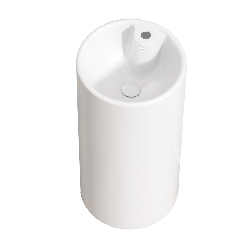 Lavabo de salle de bain autoportant circulaire sur pied 16 po x 16 po, lavabo de salle de bain piédestal en céramique blanche avec trop-plein et lavabos piédestal en céramique moderne pré-percés