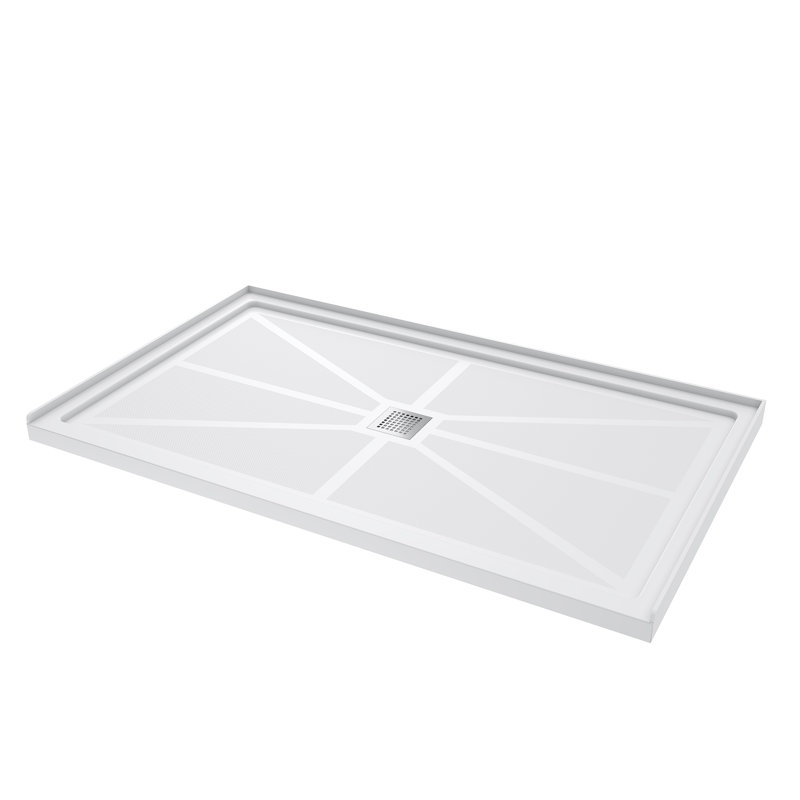 Elegant 60" W x 36" D x 4" H Shower Base with Single Threshold Anti-Slip Acrylic Shower Pan White