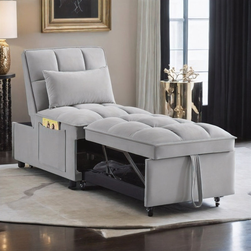 Chaise longue capitonnée sans accoudoirs Accent, Velours gris velours