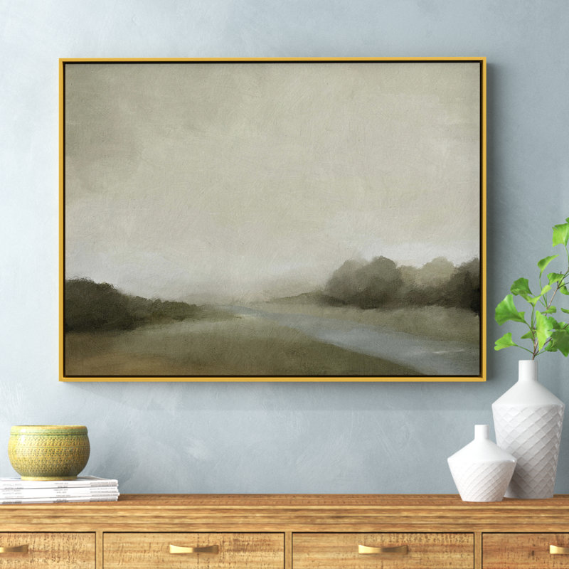 Vanora "Lovers Creek" Watercolor Floater Frame Painting , 31.5" H x 41.5" W, Gold