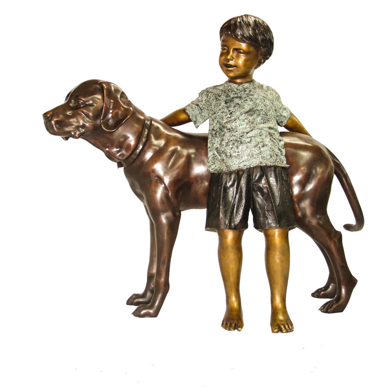 Statue garçon avec chien Frontenac