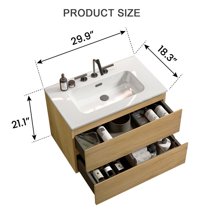 Cray 29.9'' Single Bathroom Vanity with Manufactured Wood Top, Oak