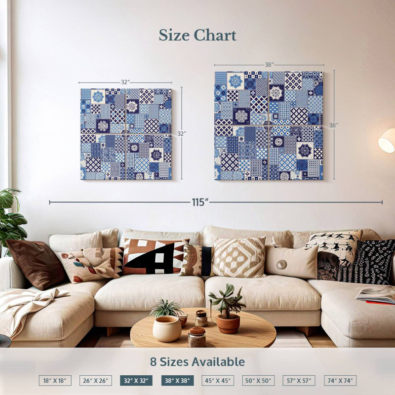 Blue Geometric Patchwork, 38" H x 38" W