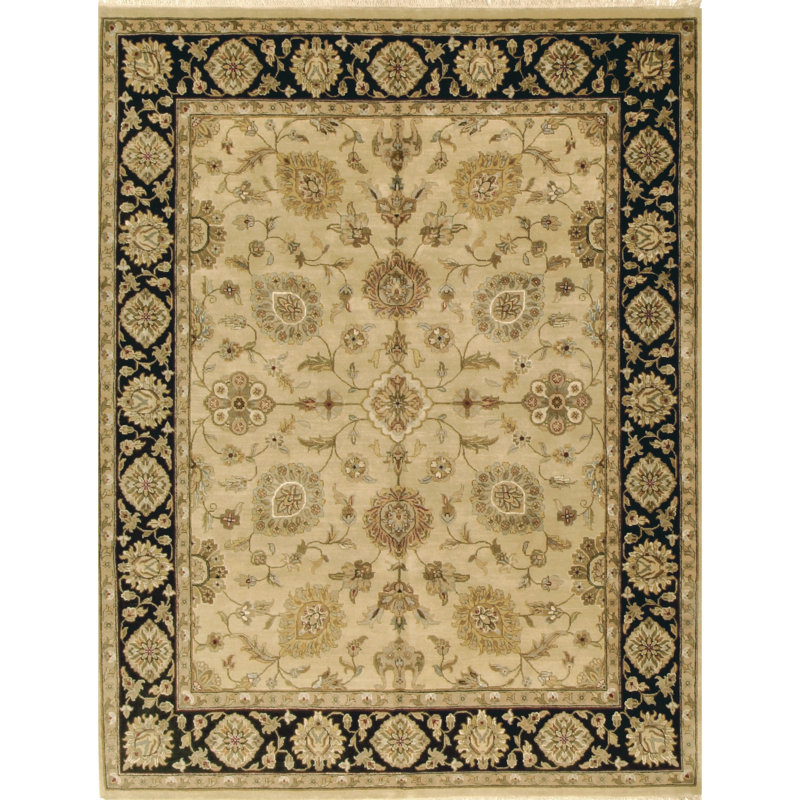 Hand Knotted Wool Oriental Area Rug in Gold/Black, Rectangle 4' x 6'