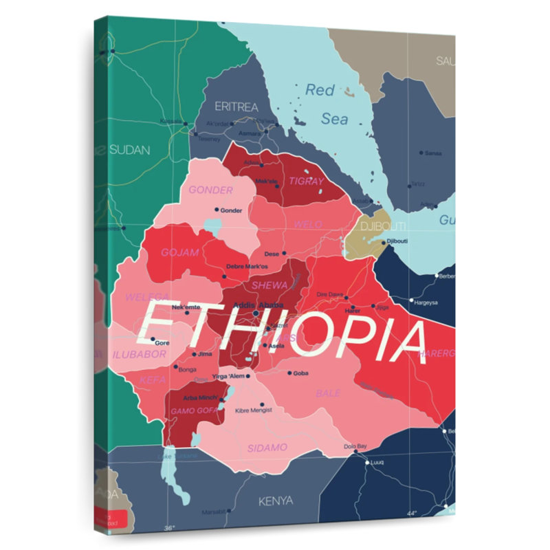 Aliaz Ethiopia Detailed Map, 24" H x 16" W