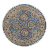 Hand-Knotted High-Quality Blue and Gold Round Area Rug