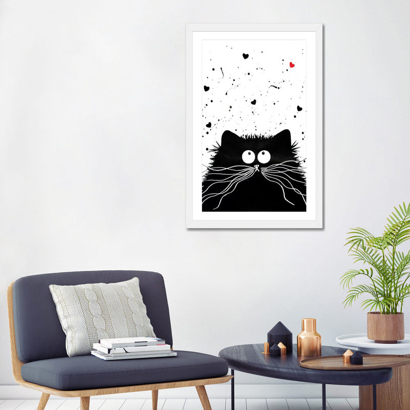 Félin affectueux par Kim Haskins-impression d’art graphique, Papier encadré blanc, Blanc, H 32 po x l 24 po x P 1 po