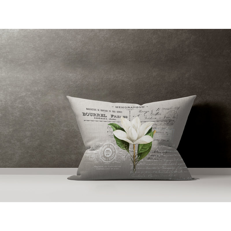 Floral Cotton Reversible Throw Pillow, Gray