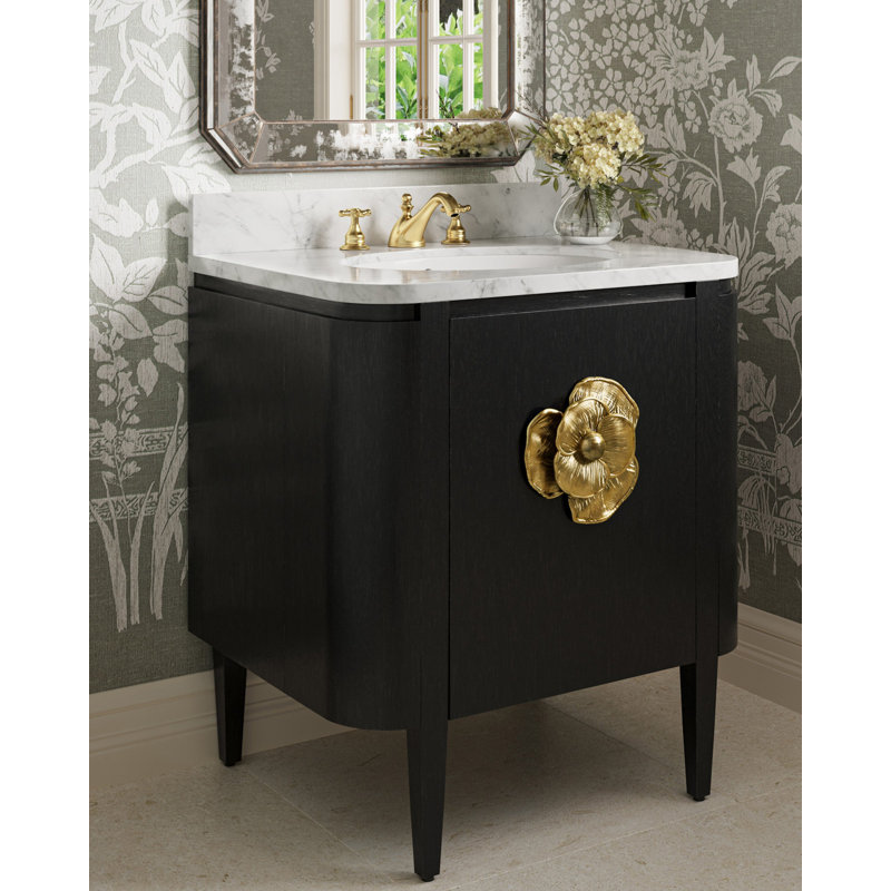 Briallen 30" Freestanding Standard Single Bathroom Vanity with Top, Polished Nickel, Lacquered Blue