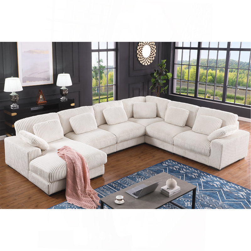 Canapé modulaire de 155,5 po en velours côtelé d'angle beige avec méridienne