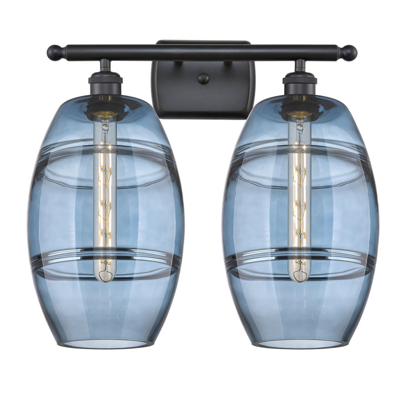 Éclairage de salle de bain à intensité variable à 2 lumières Bettylou, Bleu princesse, Noir mat