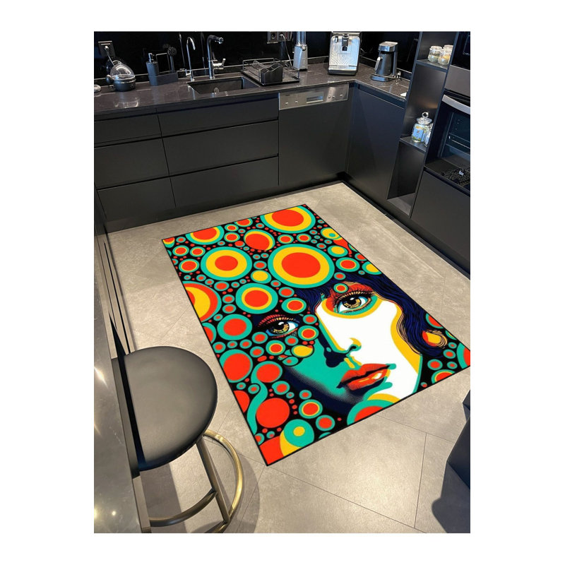Ball and Woman Face Colorful Patterned Woven Base Rug, Runner 2'6" x 6'7" Rug Pad Included