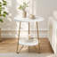 Table d'appoint ronde à 2 niveaux en faux marbre blanc, table de chevet d'appoint moderne avec pieds en épingle à cheveux dorés