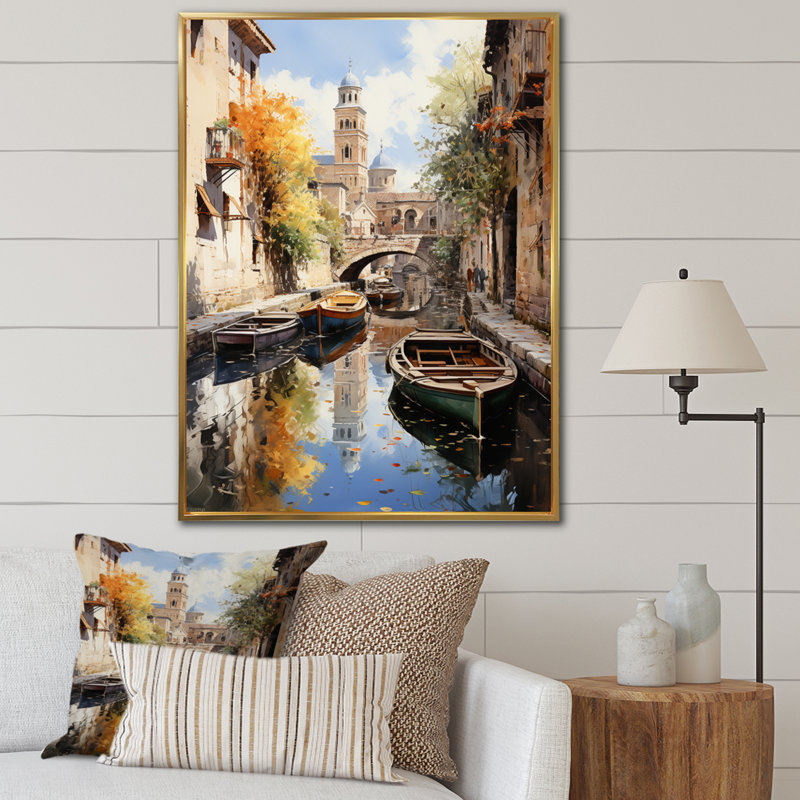 «Mackendrick Beige Canal Dramatic Canals High I», reproduction sur toile, H 32 po x l 24 po x P 1 po, Cadre flottant doré