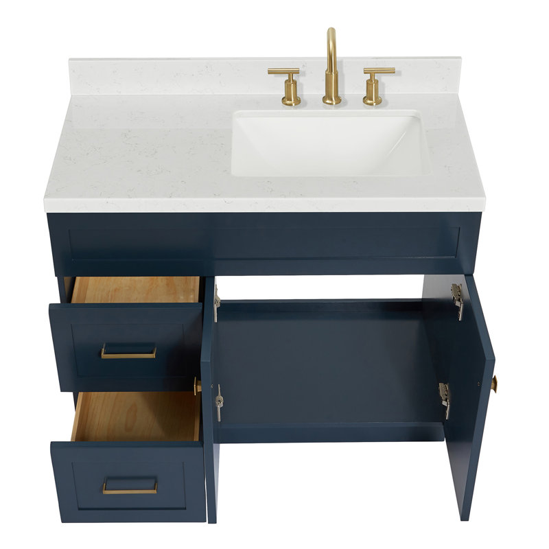 Hamlet 42.25'' Bathroom Vanity with Carrara Quartz Top, Midnight Blue