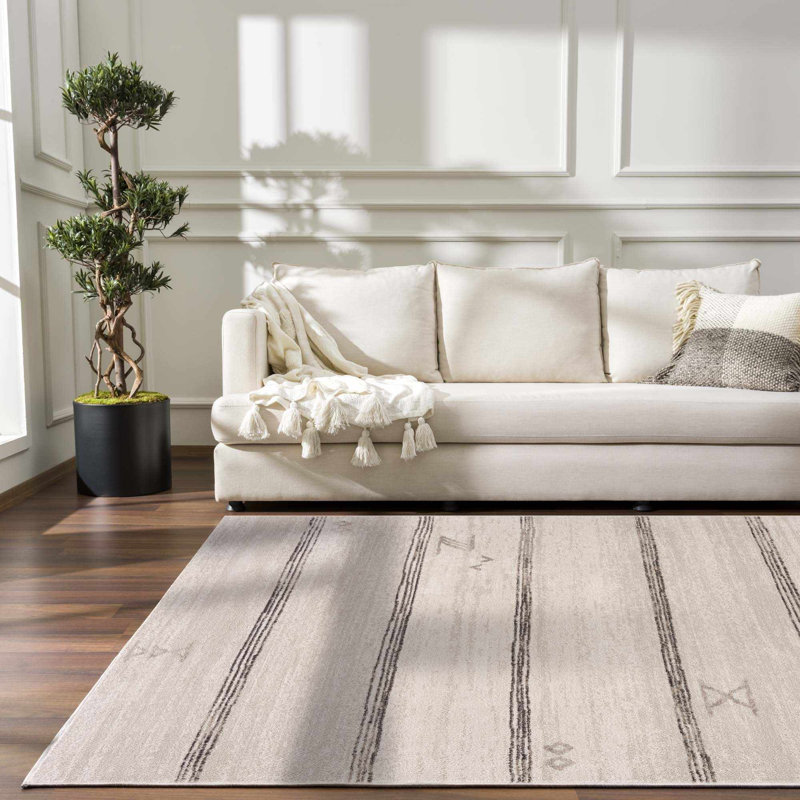 Deha Abstract Striped Beige Area Rug, Rectangle 5'3" x 7'