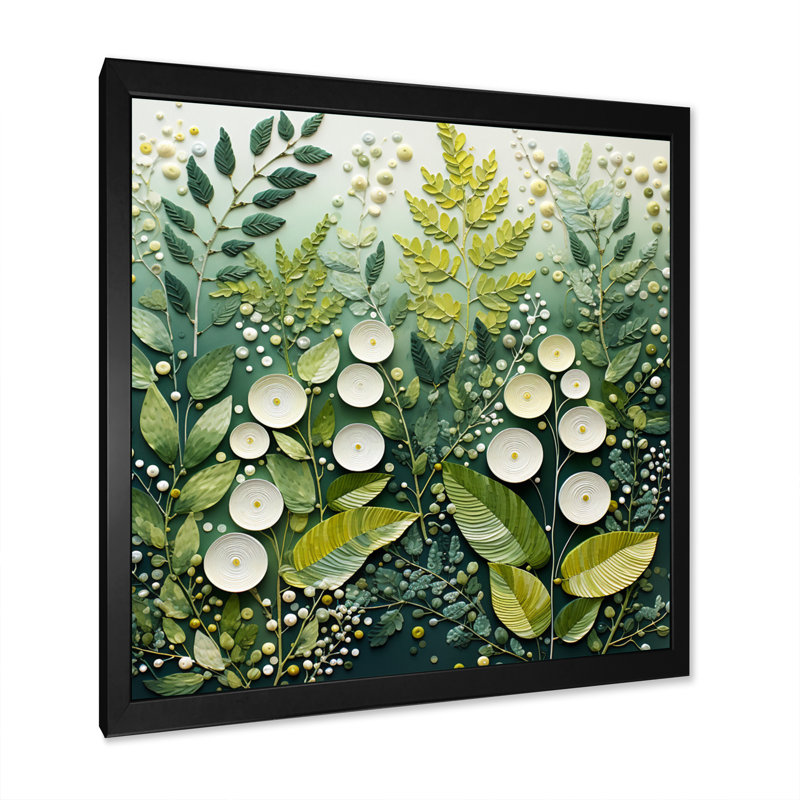 Fougères vertes et blanches, plante, éthéré, chuchotements - impression, H 36 po x l 36 po x P 1,5 po, Cadre simple noir