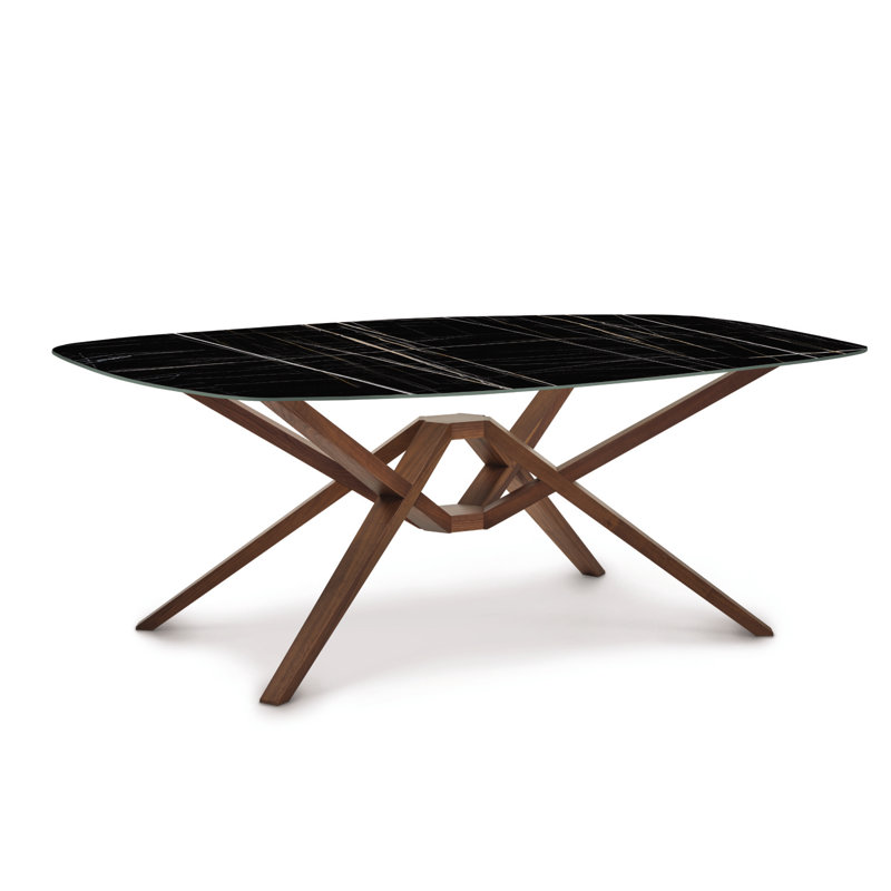Exeter Boat Dining Table, Black, Natural Walnut, 30"H x 72"L x 42"W