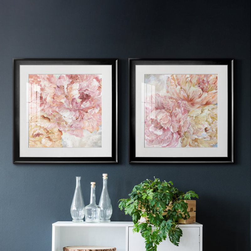 Contemporary Peony I - ensemble de 2 reproductions d'art sur toile, H 17,5 po x l 35 po, Noir