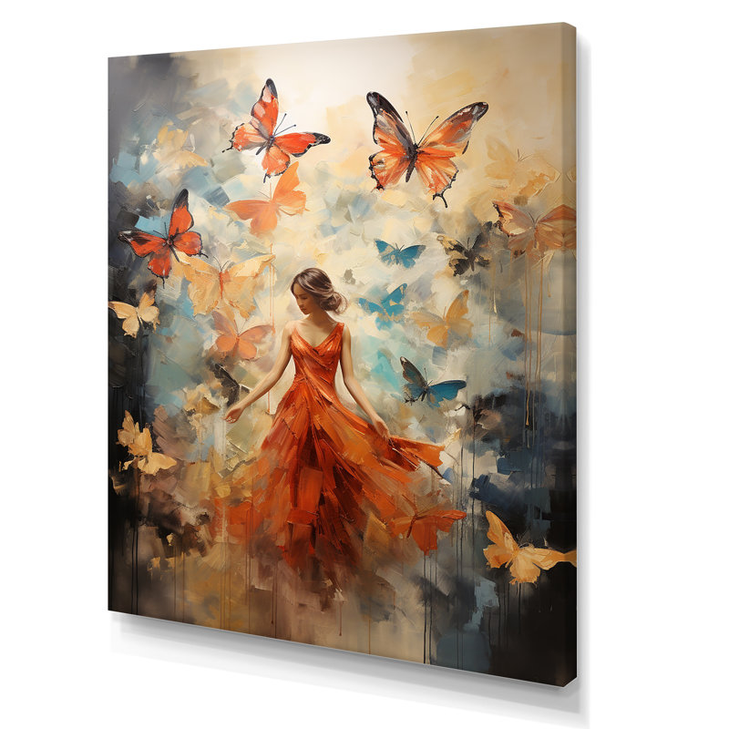 «Butterfly and Woman Dance» - Art mural sur toile, H 40 po x l 30 po x P 1,5 po, Toile tendue