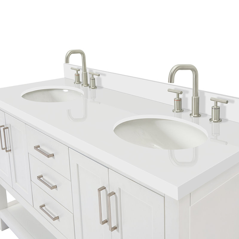Magnolia Bath Vanity Oval Basin, White, Carrara White Marble, Rectangle 