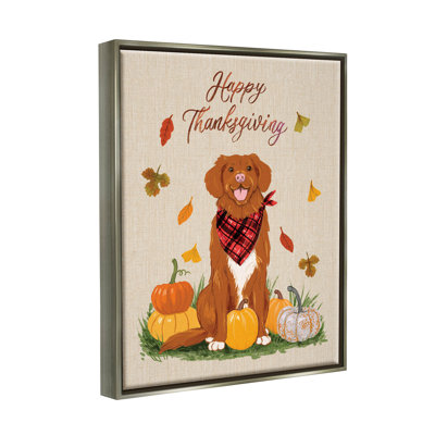 «Happy Thanksgiving Pumpkins Dog», cadre flottant, impression sur toile