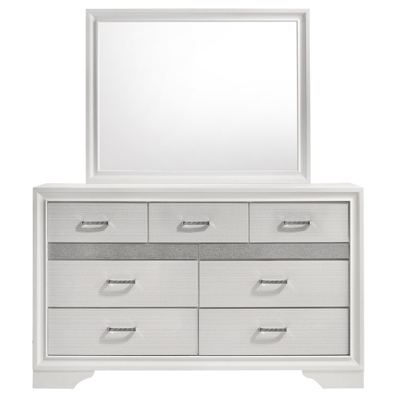 Commode 9 tiroirs avec miroir SantaAna, Blanc / gris