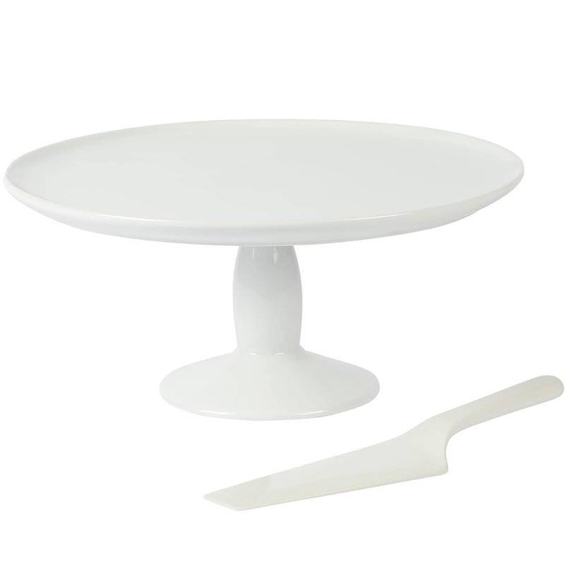 Martha Stewart 12 Inch Fine Ceramic Round Cake Stand With Server in White