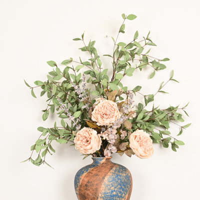 36" Artificial Neutral Peony Eucalyptus Mixed Floral Bouquet Faux Full Bloom Floral Stems Vase Filler Boho Farmhouse Wedding Dining Table Centerpiece Decor